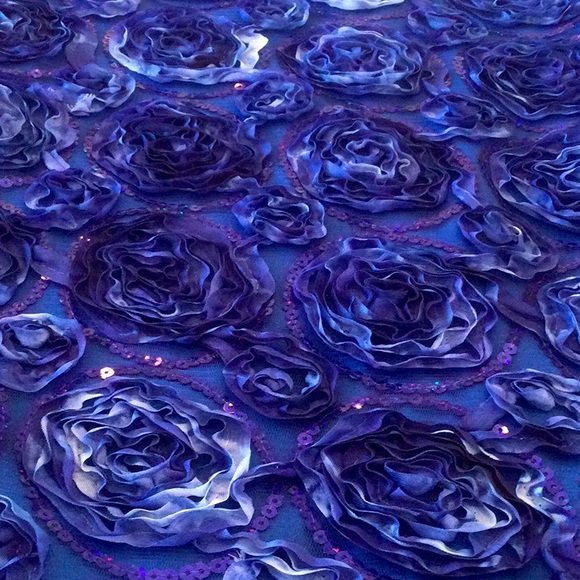 NWT Formal Dress Royal Blue with Ribboned 3 D flowers and purple sequins - Picture 7 of 8